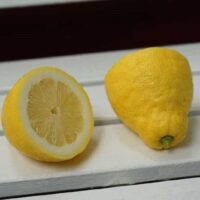 Zitronenhälften auf Gartenbank